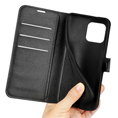 Stand Phone Case for iPhone 15 Plus PU Leather Litchi Texture Wallet Folio Flip Phone Cover