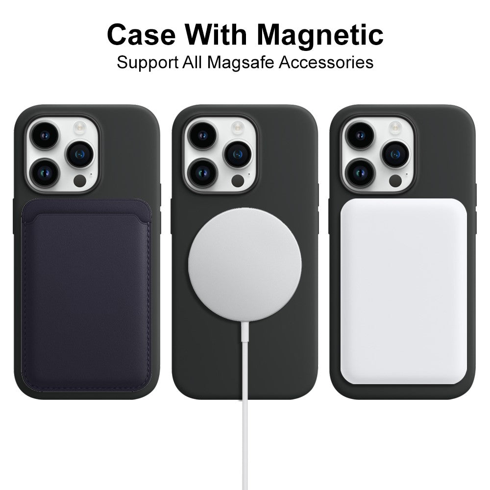 NORTHJO For iPhone 14 Pro Max Magnetic Case 3-in-1 Silicone Phone Cover with Tempered Glass Film+Camera Lens Protector