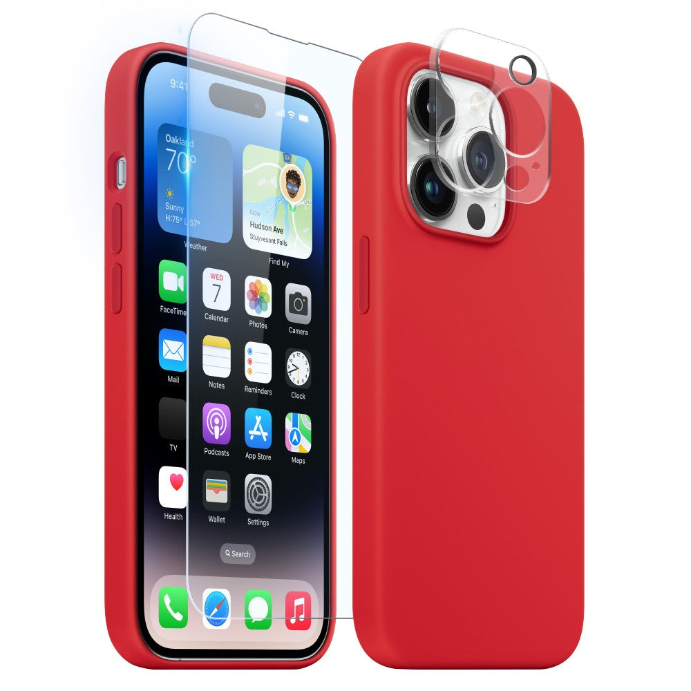NORTHJO For iPhone 14 Pro Max Magnetic Case 3-in-1 Silicone Phone Cover with Tempered Glass Film+Camera Lens Protector