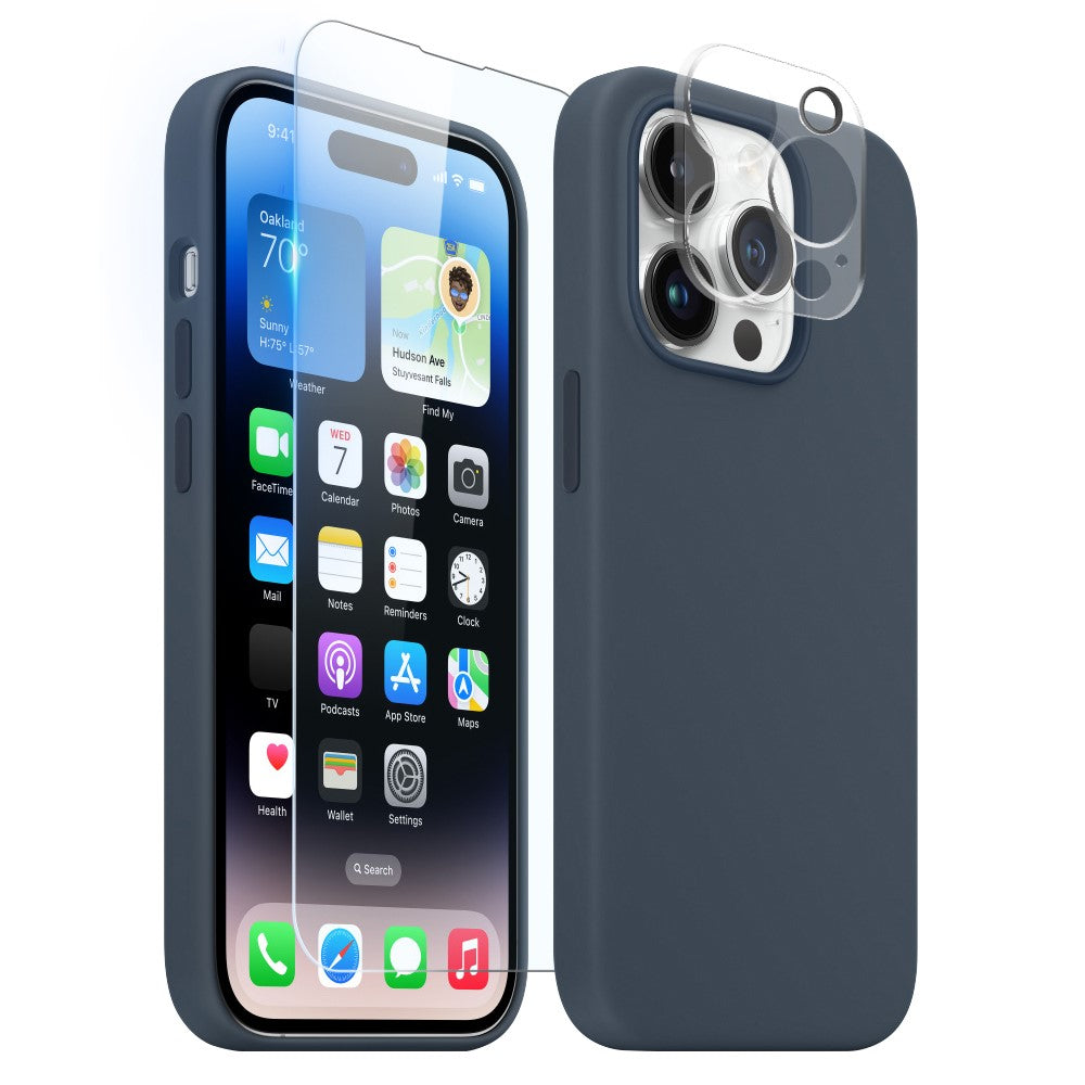 NORTHJO For iPhone 14 Pro Max Magnetic Case 3-in-1 Silicone Phone Cover with Tempered Glass Film+Camera Lens Protector