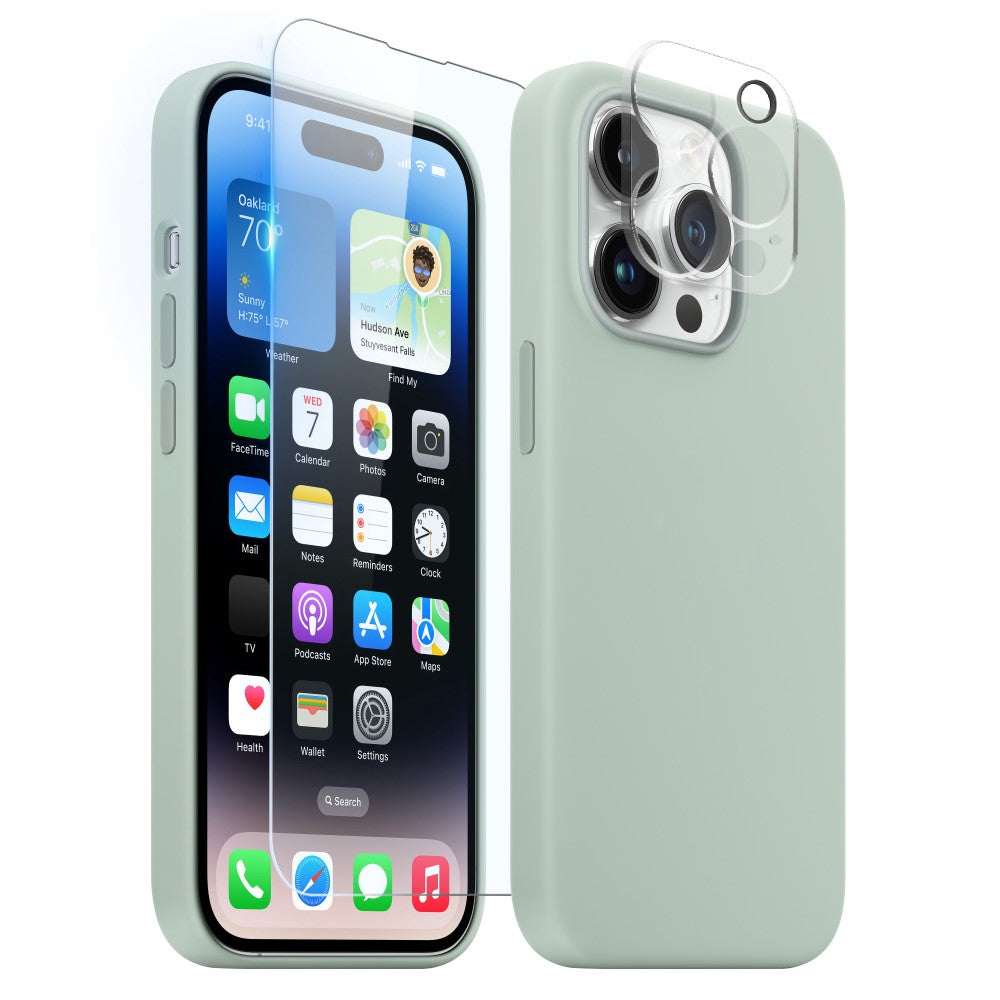 NORTHJO For iPhone 14 Pro Max Magnetic Case 3-in-1 Silicone Phone Cover with Tempered Glass Film+Camera Lens Protector