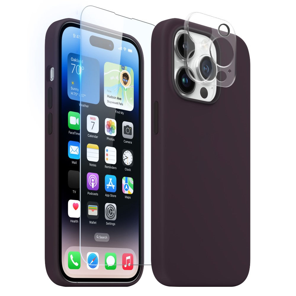 NORTHJO For iPhone 14 Pro Max Magnetic Case 3-in-1 Silicone Phone Cover with Tempered Glass Film+Camera Lens Protector