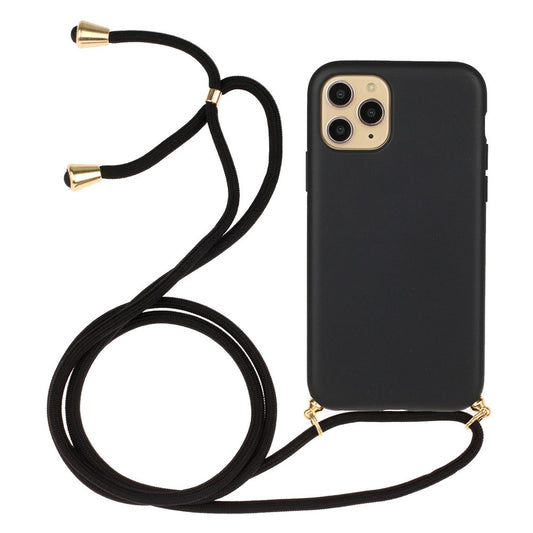For iPhone 15 Pro Max Mobile Phone Case Biodegradable Wheat Straw+TPU Protection Cover with Lanyard
