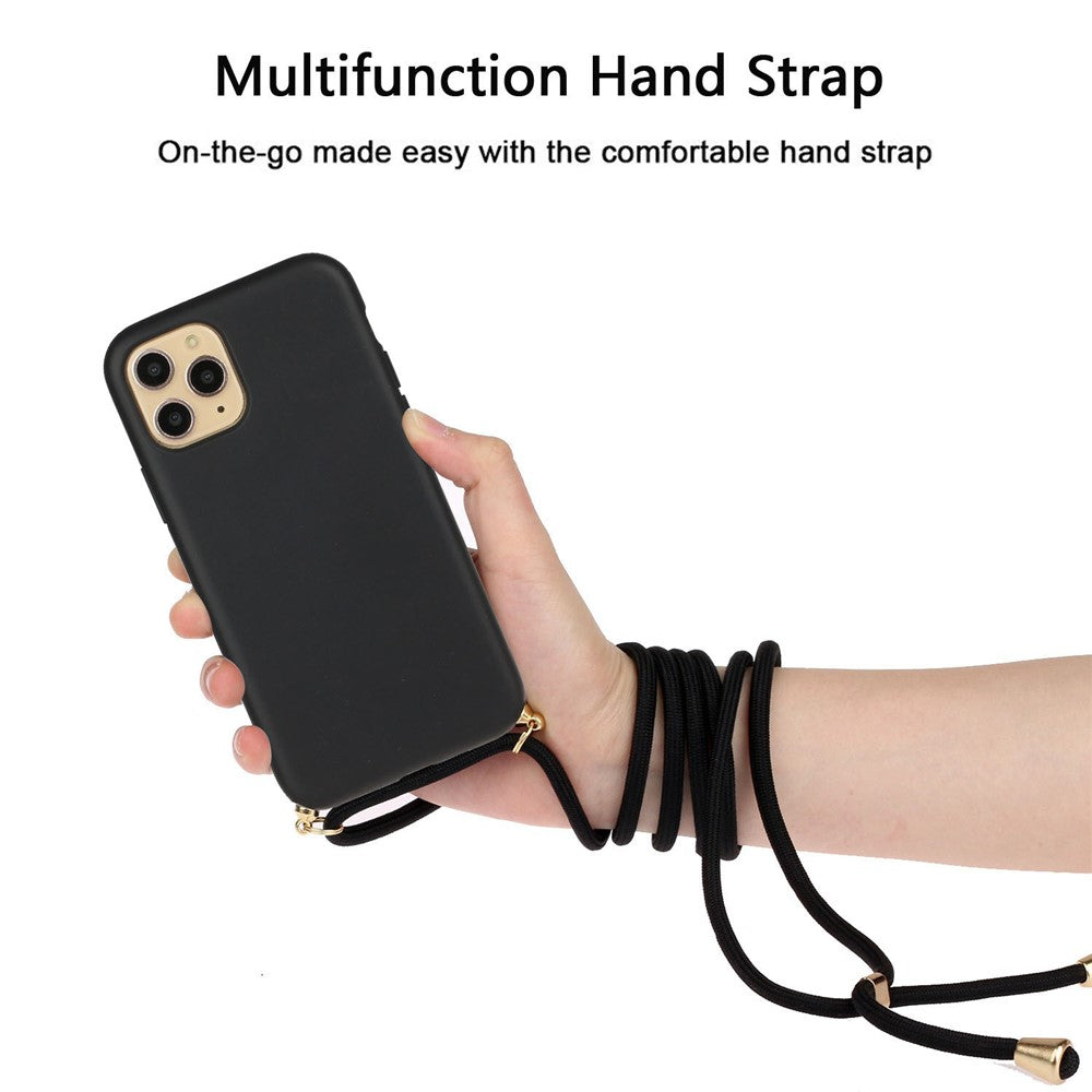 For iPhone 15 Pro Max Mobile Phone Case Biodegradable Wheat Straw+TPU Protection Cover with Lanyard