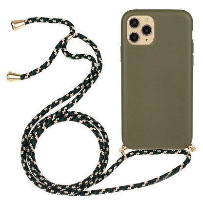 For iPhone 15 Pro Max Mobile Phone Case Biodegradable Wheat Straw+TPU Protection Cover with Lanyard