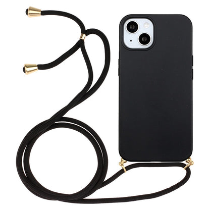 For iPhone 15 Plus Biodegradable Phone Case Wheat Straw+TPU Shockproof Protection Cover with Lanyard