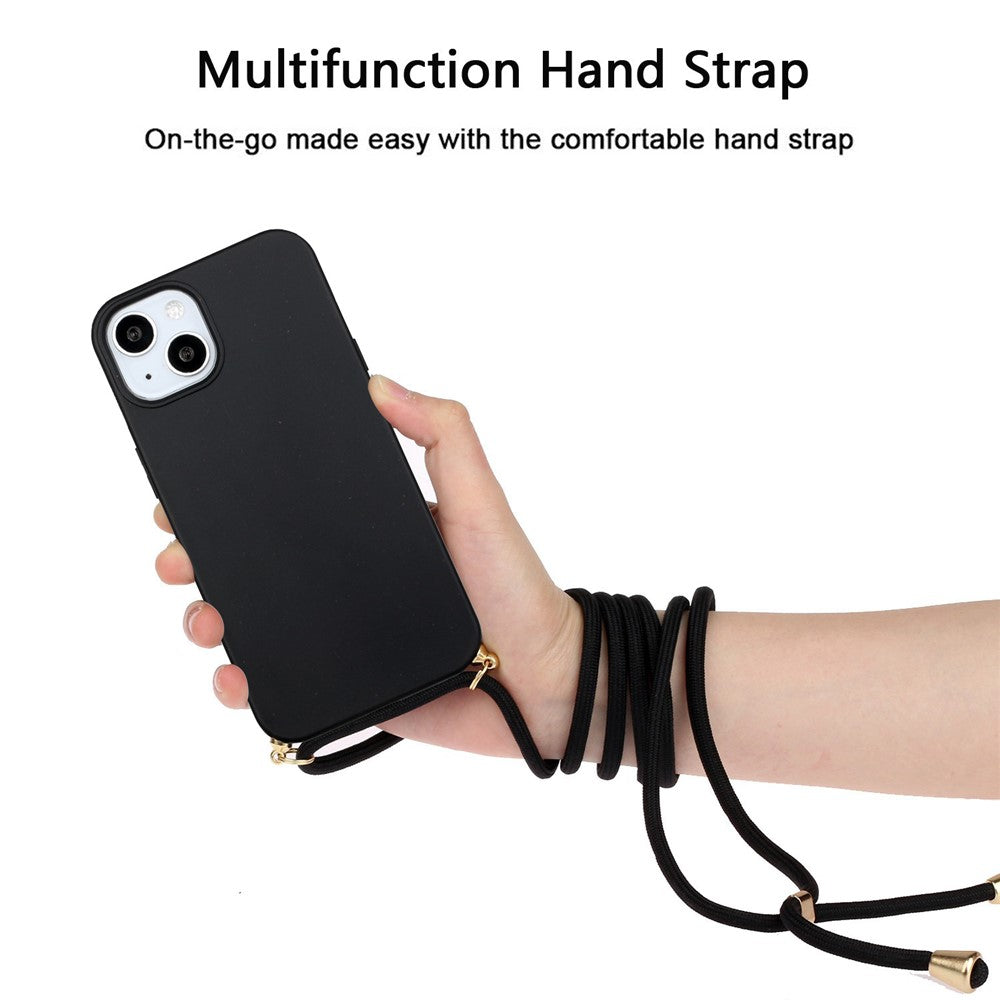 For iPhone 15 Plus Biodegradable Phone Case Wheat Straw+TPU Shockproof Protection Cover with Lanyard