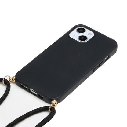 For iPhone 15 Plus Biodegradable Phone Case Wheat Straw+TPU Shockproof Protection Cover with Lanyard