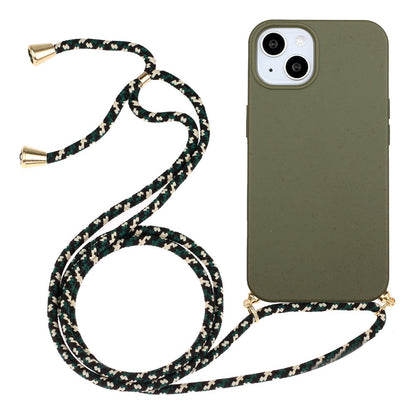 For iPhone 15 Plus Biodegradable Phone Case Wheat Straw+TPU Shockproof Protection Cover with Lanyard