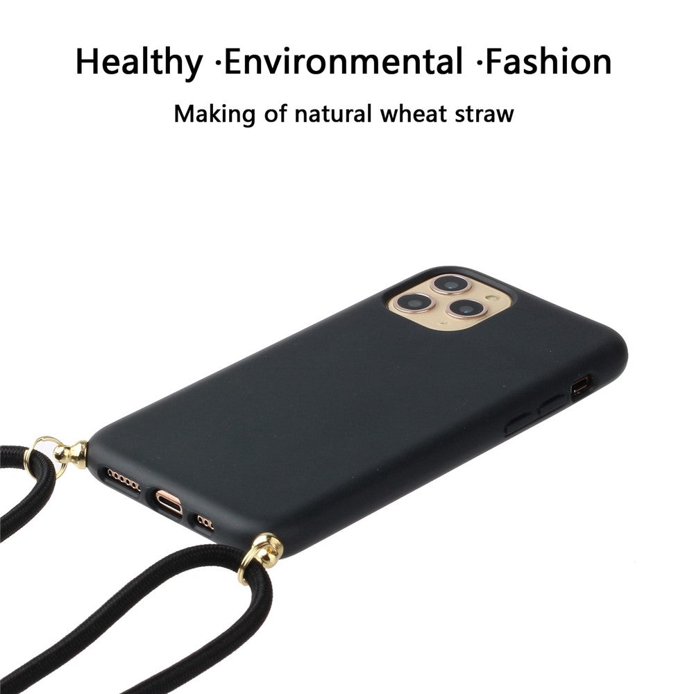 For iPhone 15 Pro Wheat Straw+TPU Phone Case Environment-Friendly Biodegradable Cover with Lanyard