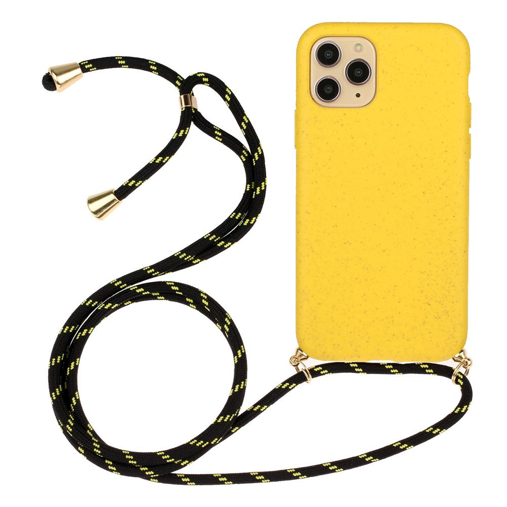 For iPhone 15 Pro Wheat Straw+TPU Phone Case Environment-Friendly Biodegradable Cover with Lanyard