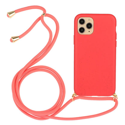 For iPhone 15 Pro Wheat Straw+TPU Phone Case Environment-Friendly Biodegradable Cover with Lanyard