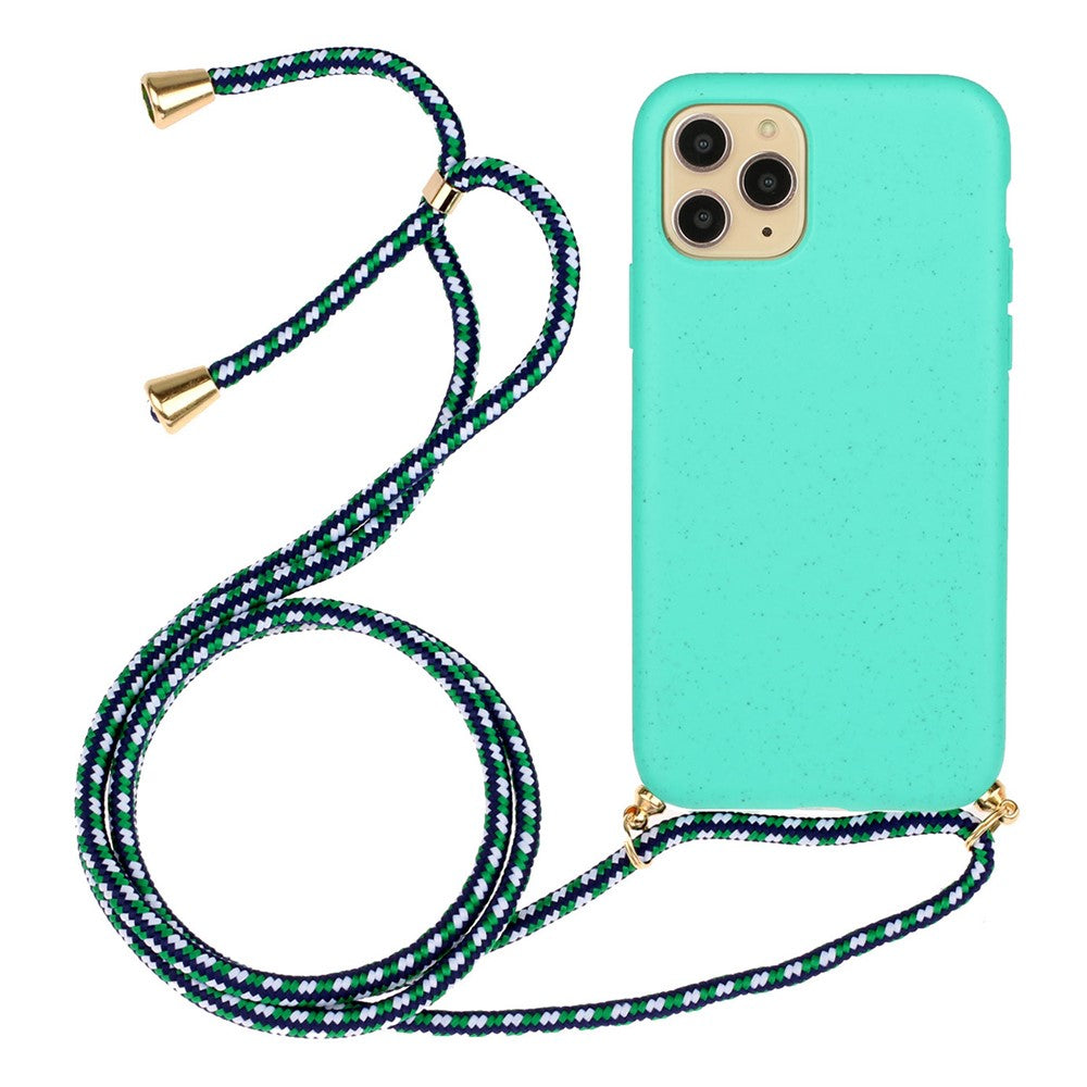 For iPhone 15 Pro Wheat Straw+TPU Phone Case Environment-Friendly Biodegradable Cover with Lanyard