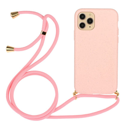 For iPhone 15 Pro Wheat Straw+TPU Phone Case Environment-Friendly Biodegradable Cover with Lanyard