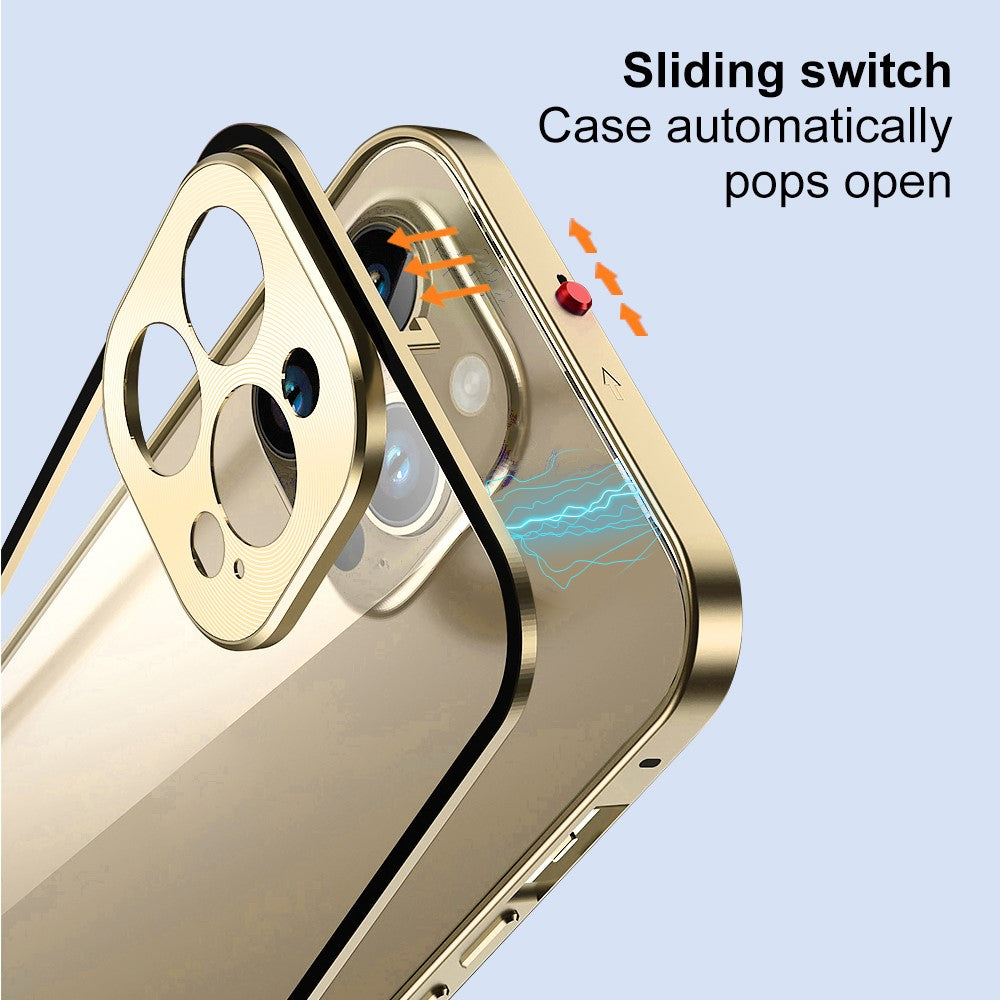 NORTHJO For iPhone 14 Pro Max Aluminum Alloy Frame+Tempered Glass Back Cover Buckle Installation Protective Phone Case