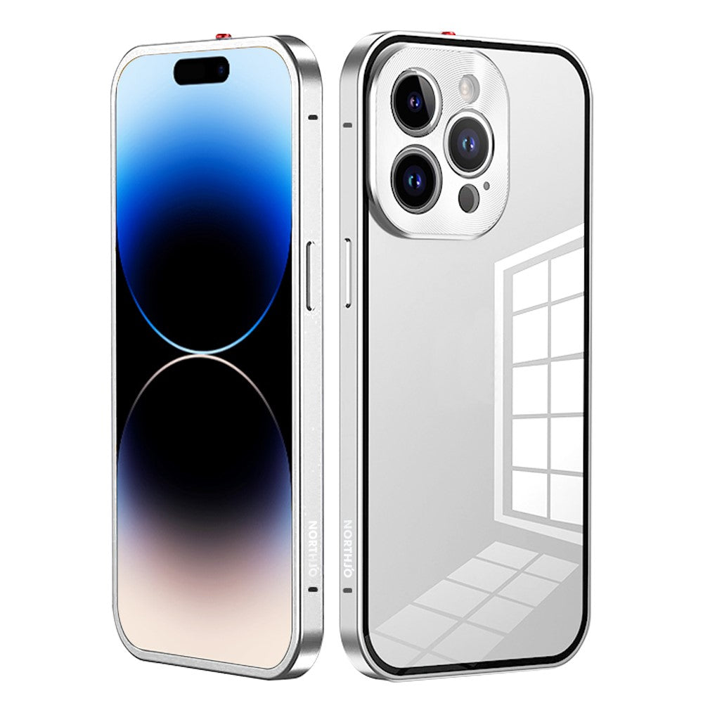 NORTHJO For iPhone 14 Pro Max Aluminum Alloy Frame+Tempered Glass Back Cover Buckle Installation Protective Phone Case