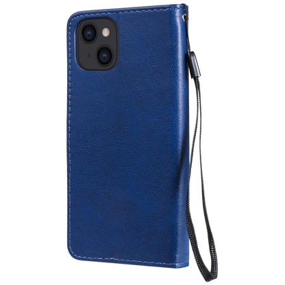 For iPhone 15 Case Solid Color Leather Mobile Cover Wallet Stand with Strap