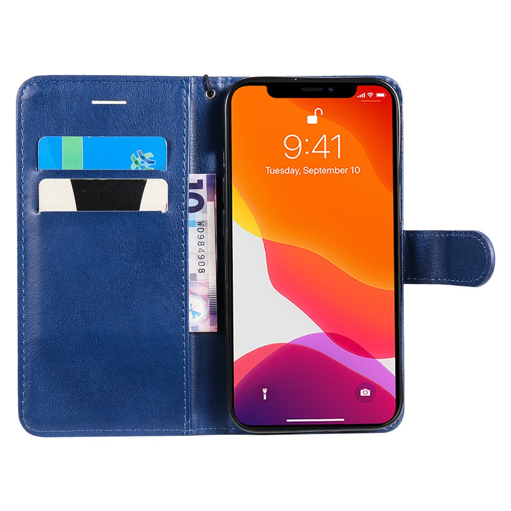 For iPhone 15 Case Solid Color Leather Mobile Cover Wallet Stand with Strap