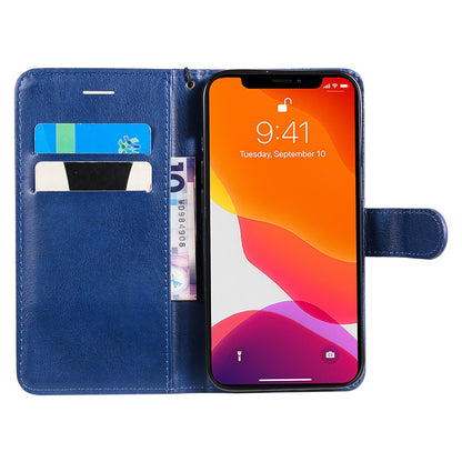 For iPhone 15 Case Solid Color Leather Mobile Cover Wallet Stand with Strap