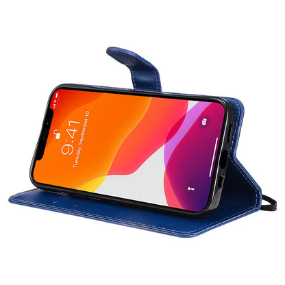 For iPhone 15 Case Solid Color Leather Mobile Cover Wallet Stand with Strap