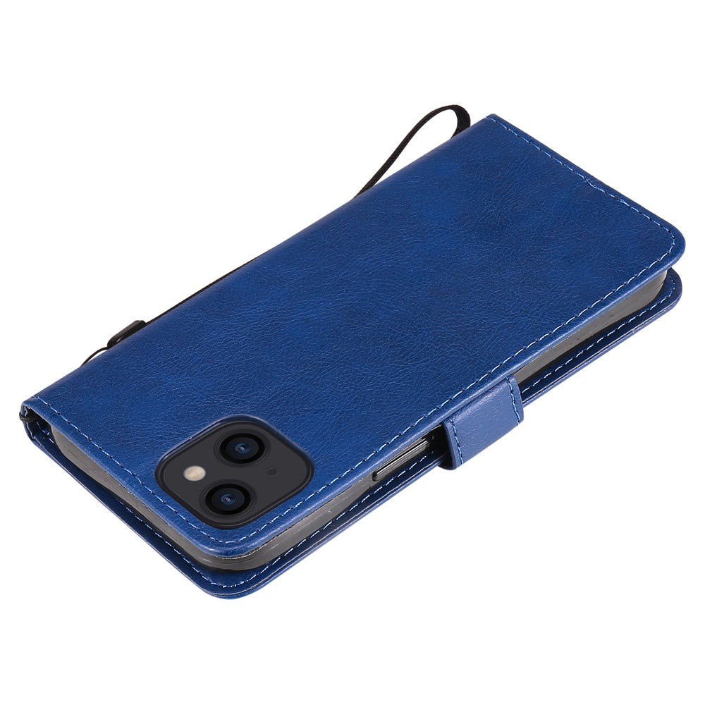 For iPhone 15 Case Solid Color Leather Mobile Cover Wallet Stand with Strap