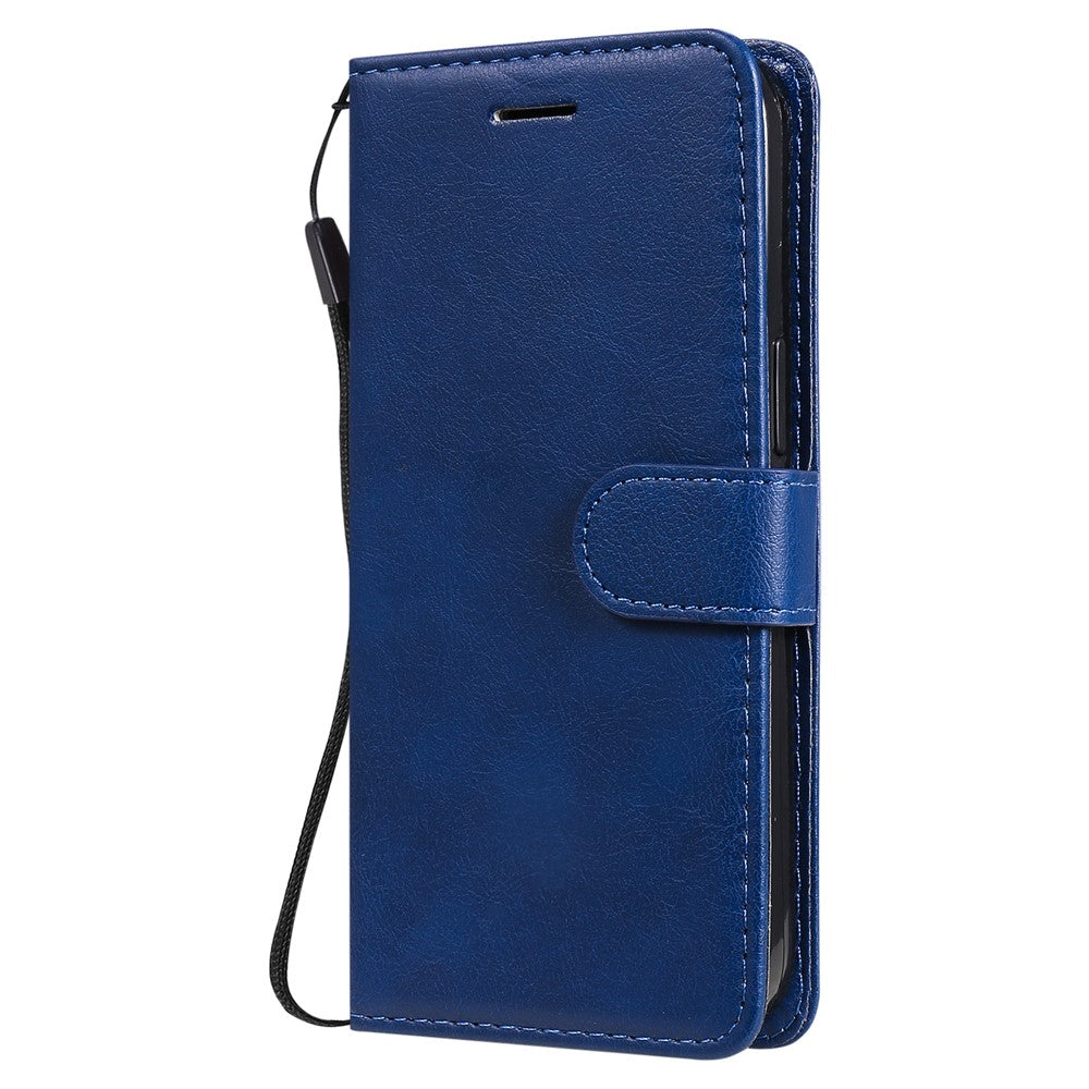 For iPhone 15 Case Solid Color Leather Mobile Cover Wallet Stand with Strap