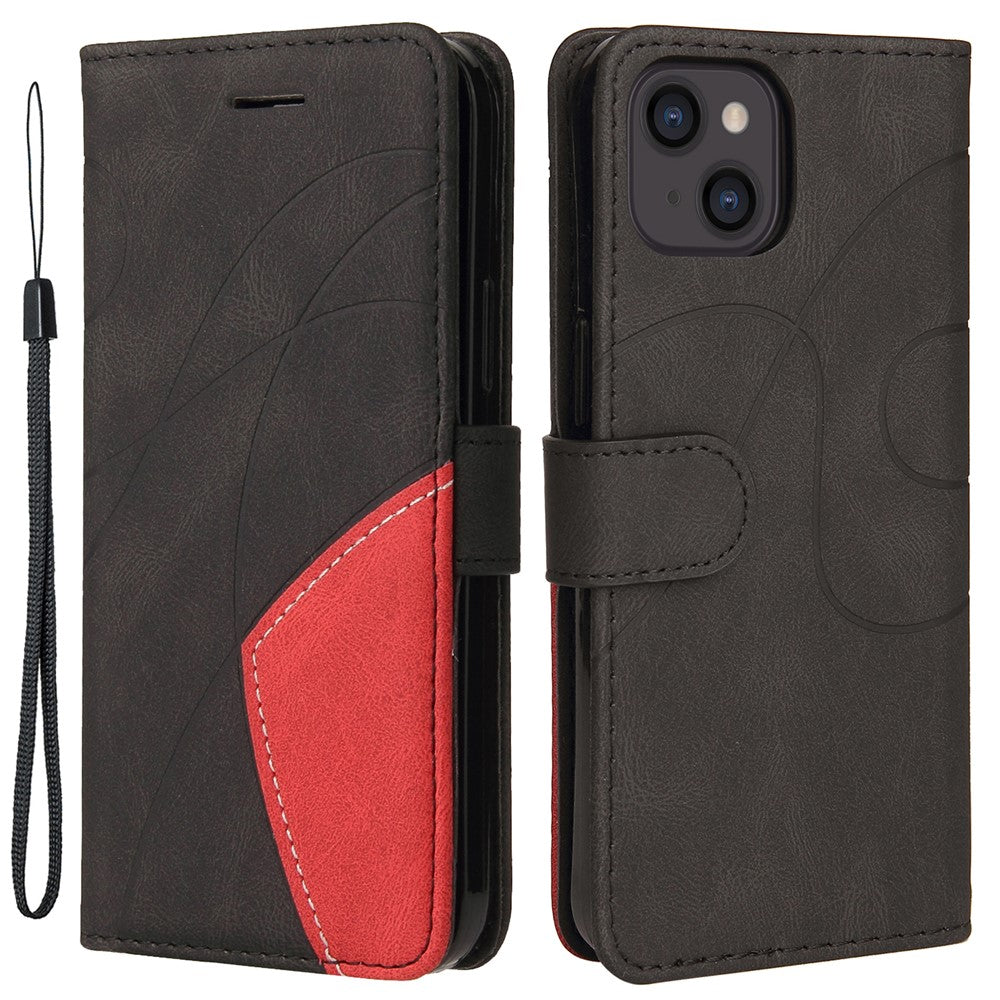 For iPhone 15 Leather Case Wallet Stand Color Splicing Phone Cover