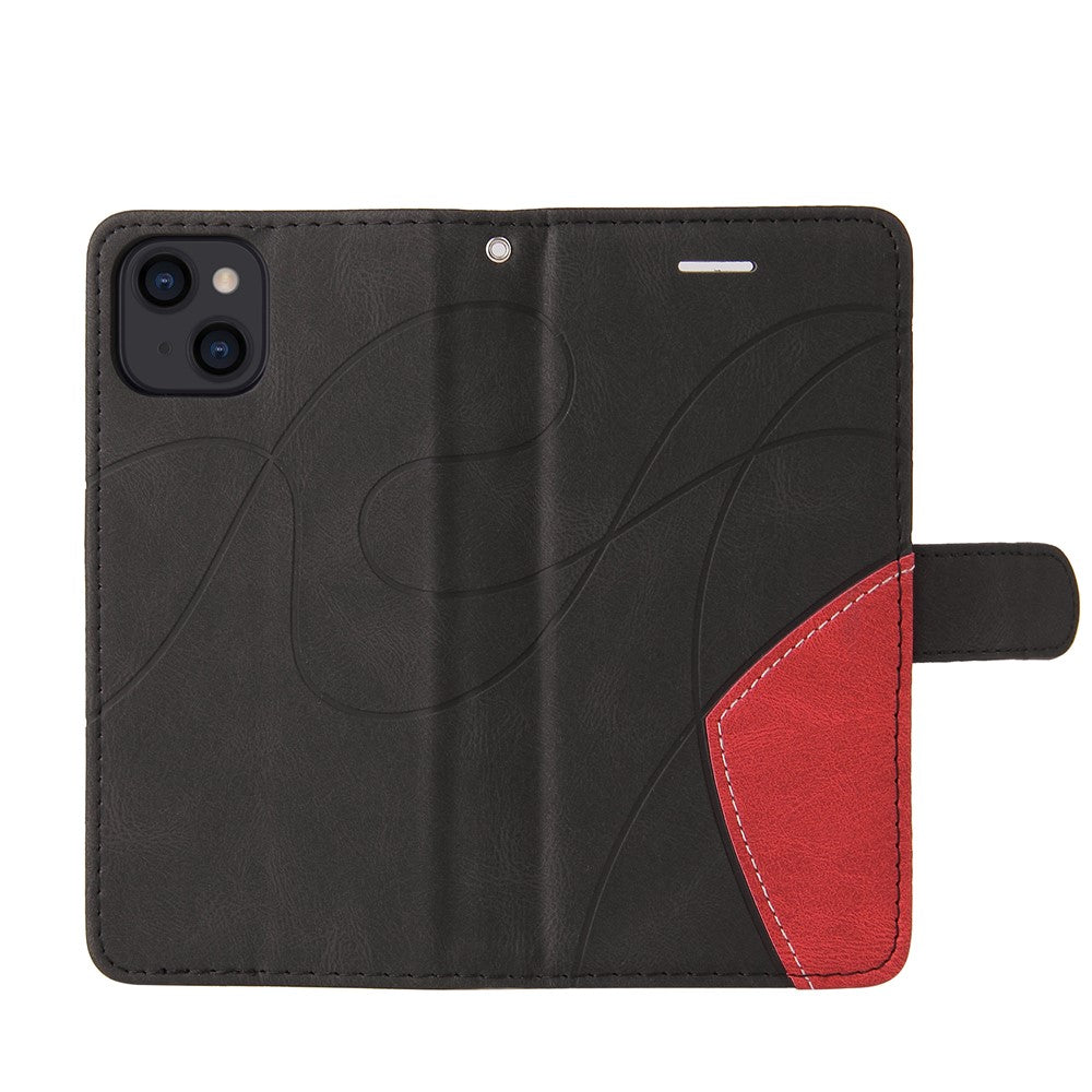 For iPhone 15 Leather Case Wallet Stand Color Splicing Phone Cover