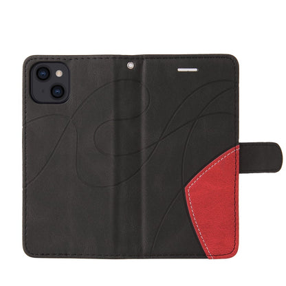 For iPhone 15 Leather Case Wallet Stand Color Splicing Phone Cover