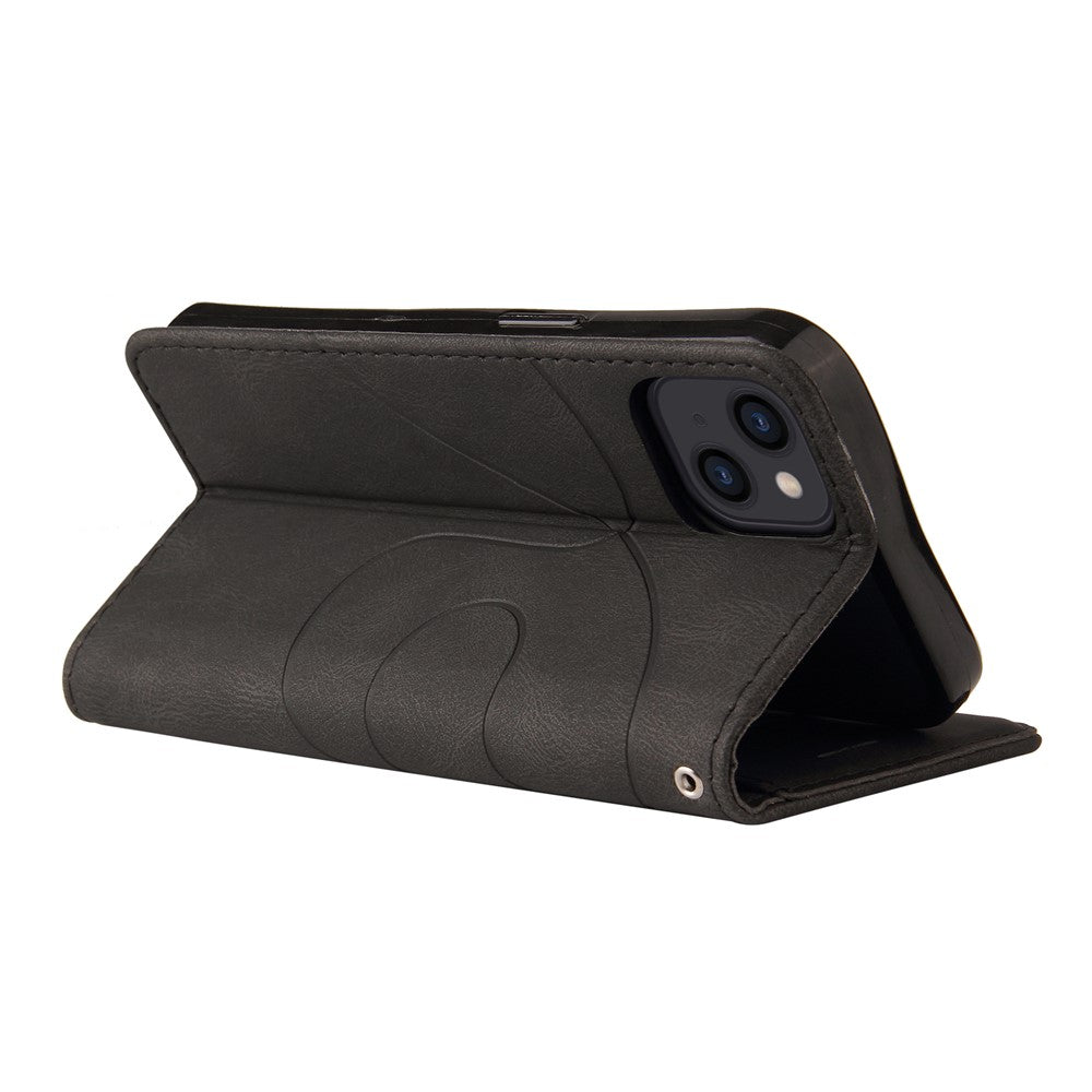 For iPhone 15 Leather Case Wallet Stand Color Splicing Phone Cover