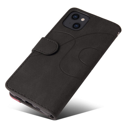 For iPhone 15 Leather Case Wallet Stand Color Splicing Phone Cover
