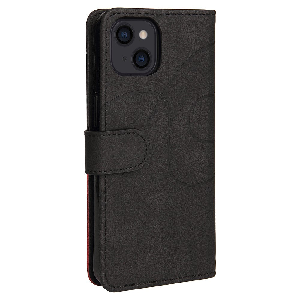 For iPhone 15 Leather Case Wallet Stand Color Splicing Phone Cover