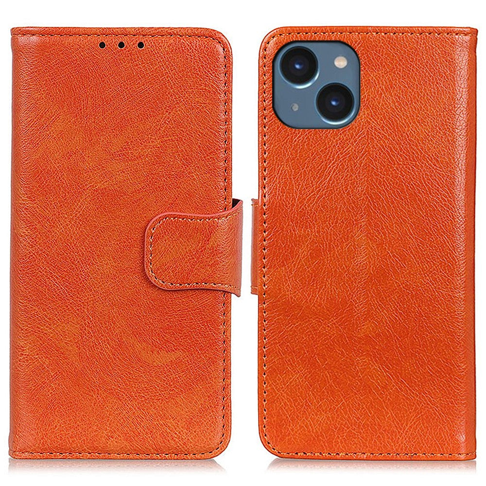 For iPhone 15 Split Leather Phone Case Nappa Texture Anti-drop Protective Cover with Stand Wallet