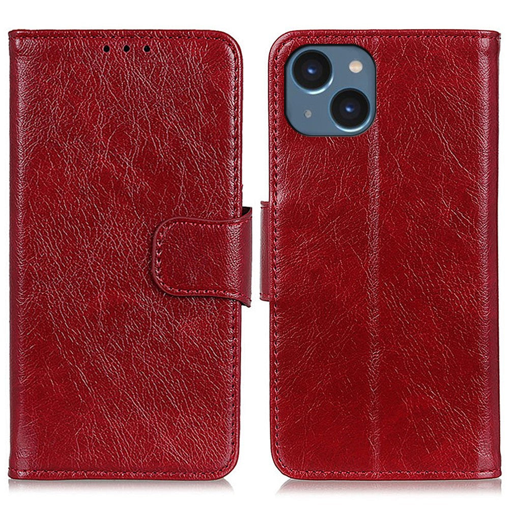 For iPhone 15 Split Leather Phone Case Nappa Texture Anti-drop Protective Cover with Stand Wallet
