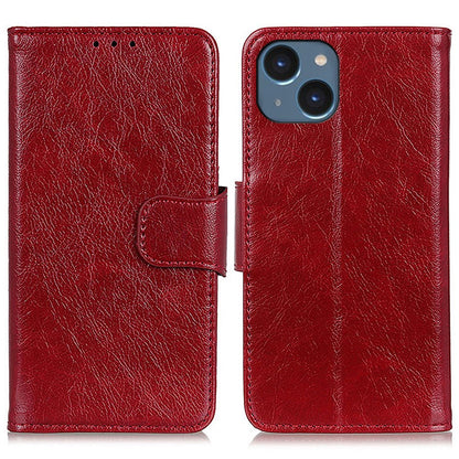 For iPhone 15 Split Leather Phone Case Nappa Texture Anti-drop Protective Cover with Stand Wallet