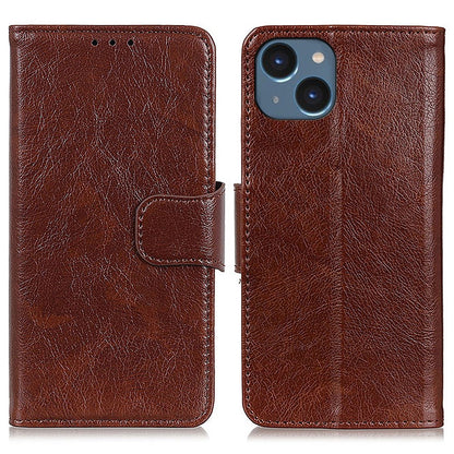 Phone Case for iPhone 15 Plus Split Leather Nappa Texture Cover with Stand Wallet