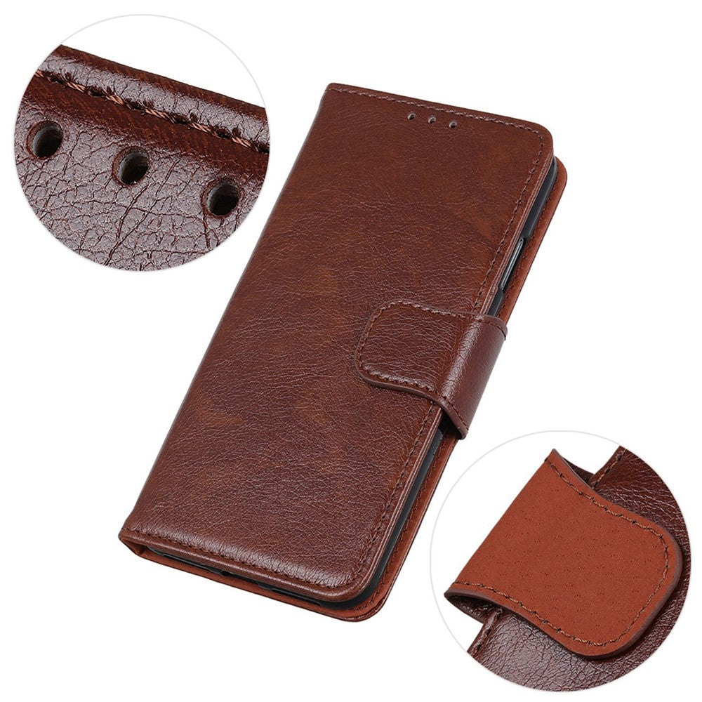 Phone Case for iPhone 15 Plus Split Leather Nappa Texture Cover with Stand Wallet