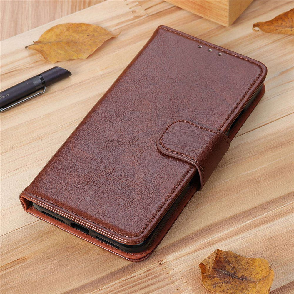 Phone Case for iPhone 15 Plus Split Leather Nappa Texture Cover with Stand Wallet