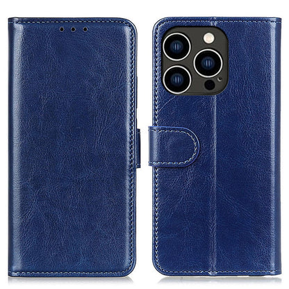 For iPhone 15 Pro Crazy Horse Texture Flip Wallet Case PU Leather Stand Phone Cover