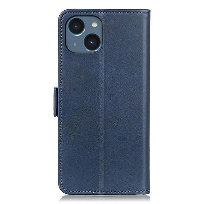 For iPhone 15 Plus Anti-Dust Stand Phone Case Cowhide Texture PU Leather Wallet Cover