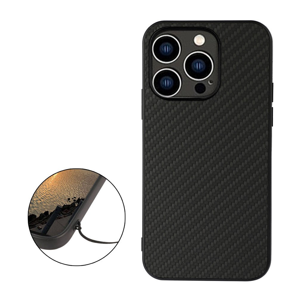 For iPhone 15 Pro Phone Cover Carbon Fiber Texture PU Leather Coated TPU Case