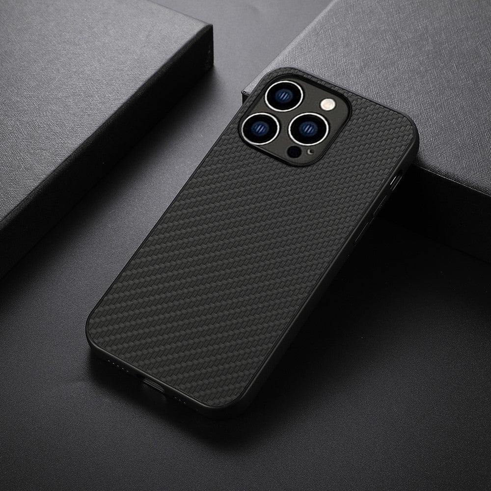 For iPhone 15 Pro Phone Cover Carbon Fiber Texture PU Leather Coated TPU Case