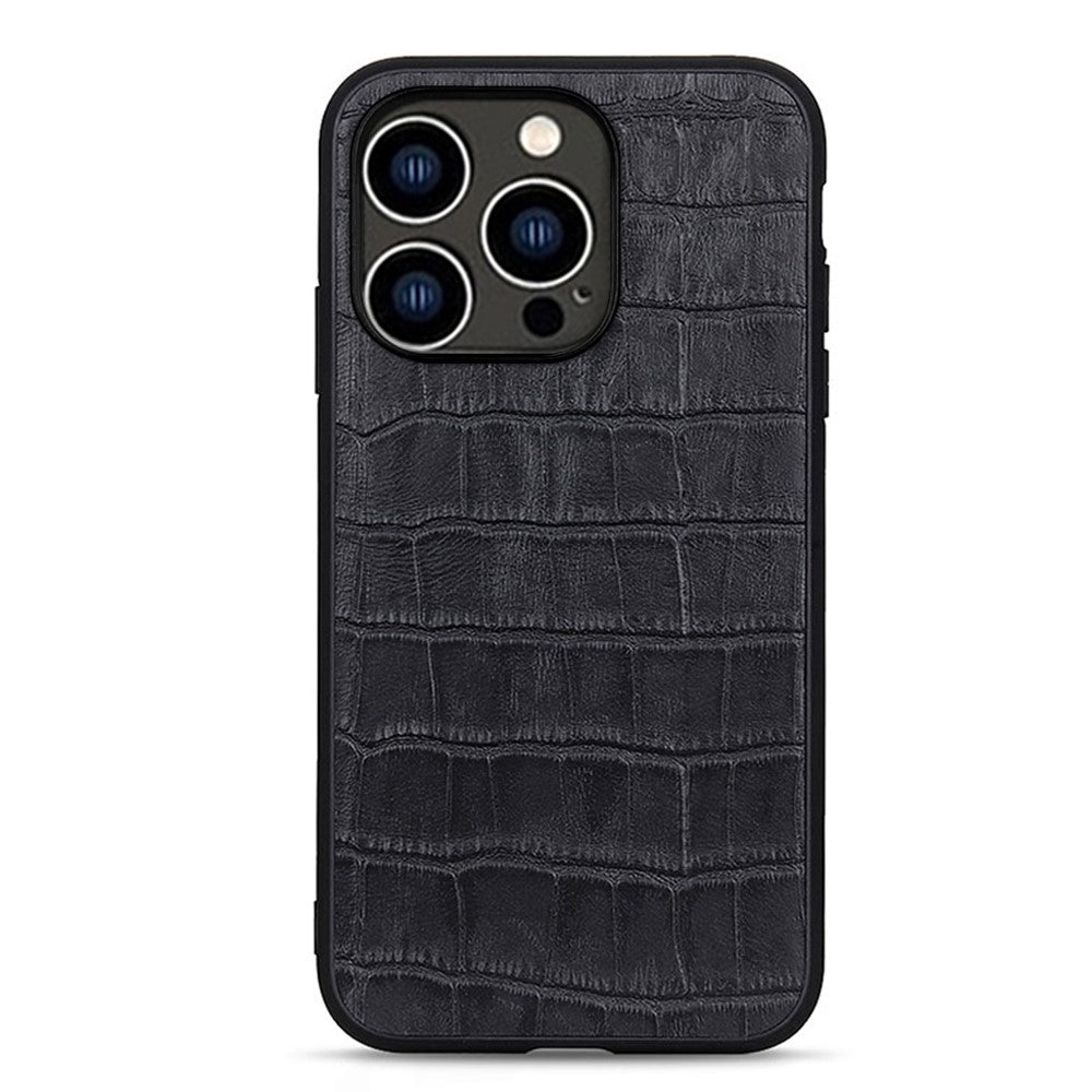For iPhone 15 Pro Anti-Scratch Shell Crocodile Texture Genuine Cow Leather+TPU+PC Phone Case Phone Cover