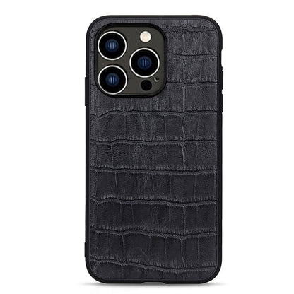For iPhone 15 Pro Anti-Scratch Shell Crocodile Texture Genuine Cow Leather+TPU+PC Phone Case Phone Cover