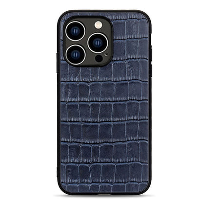 For iPhone 15 Pro Anti-Scratch Shell Crocodile Texture Genuine Cow Leather+TPU+PC Phone Case Phone Cover
