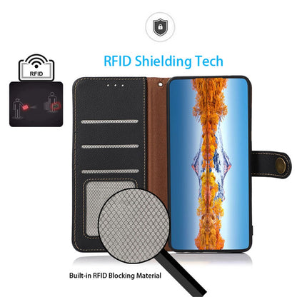 KHAZNEH For iPhone 15 Drop Protection RFID Blocking Wallet Cell Phone Case Genuine Cow Leather Stand Phone Cover