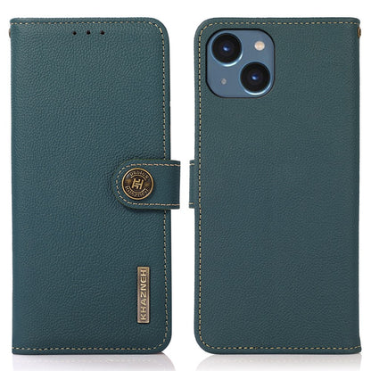 KHAZNEH For iPhone 15 Drop Protection RFID Blocking Wallet Cell Phone Case Genuine Cow Leather Stand Phone Cover