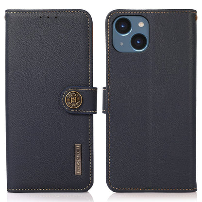 KHAZNEH For iPhone 15 Drop Protection RFID Blocking Wallet Cell Phone Case Genuine Cow Leather Stand Phone Cover