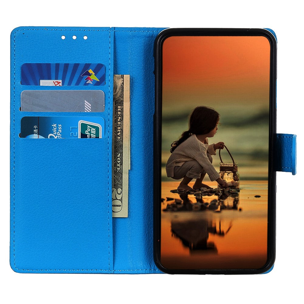 For iPhone 15 Plus Anti-Scratch Phone Case Wallet Stand PU Leather Litchi Texture Protective Shell