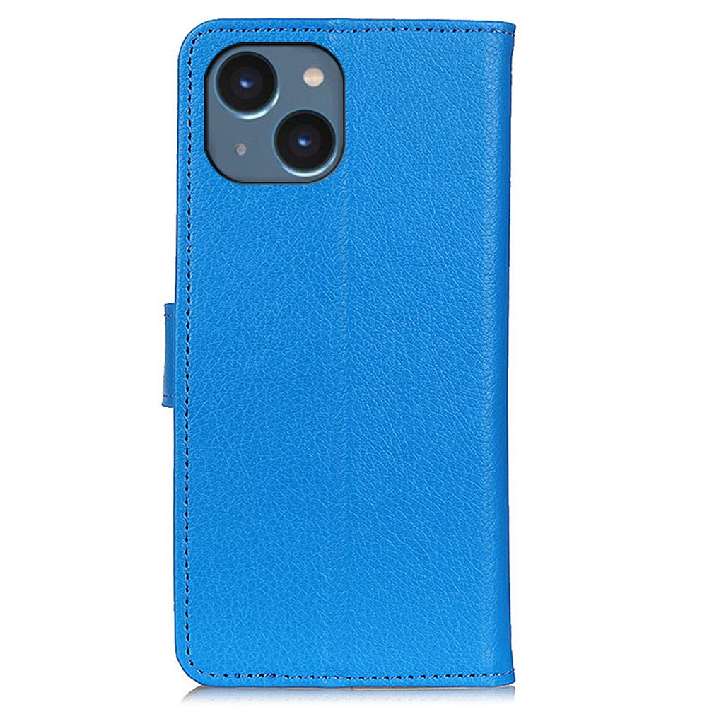 For iPhone 15 Plus Anti-Scratch Phone Case Wallet Stand PU Leather Litchi Texture Protective Shell
